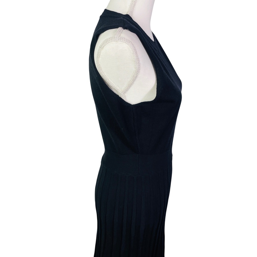Black Sleeveless Maxi Dress Women's M Knit Pleated Crew Neck Solid Minimalist - Picture 7 of 15
